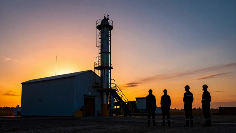 Atardecer dramático en instalación minera peligrosa