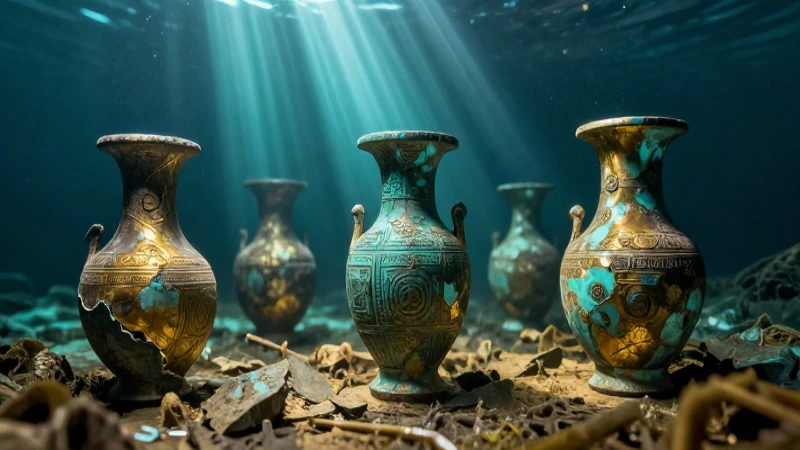 Fragmentos de ánfora romana en iluminación dramática
