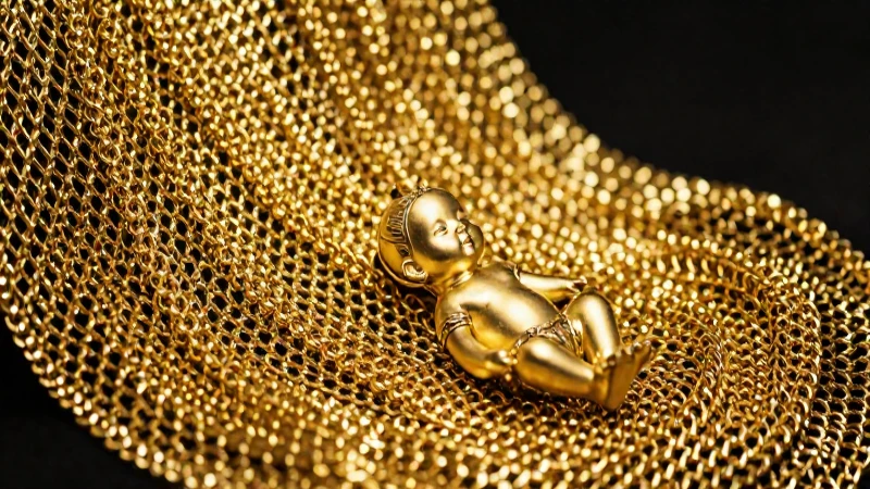 Collar dorado resalta en fondo lujoso y cálido