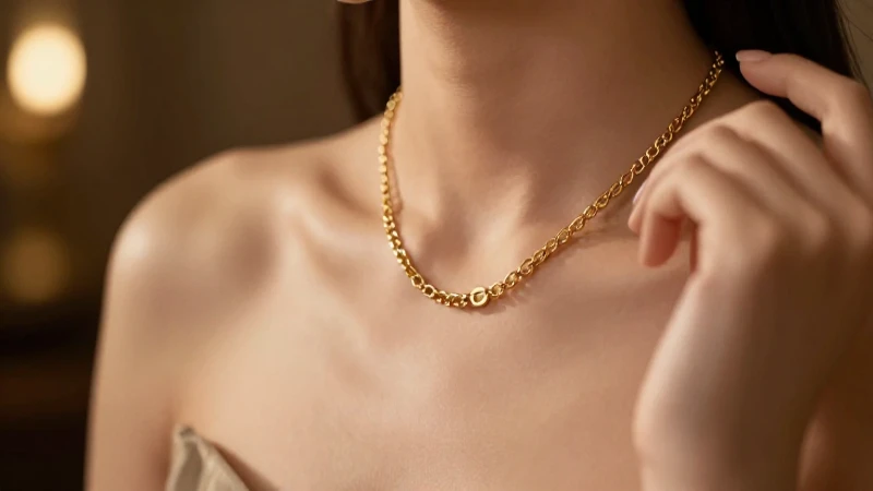 Elegante collar dorado en mano femenina