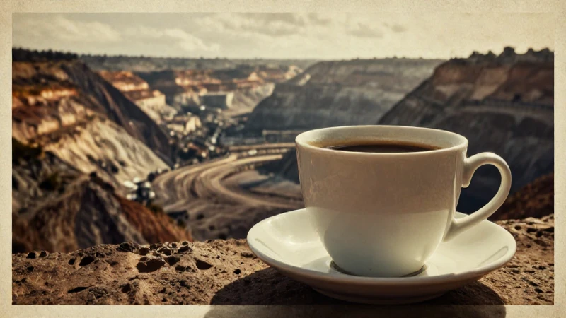 Taza antigua con paisaje minero cálido