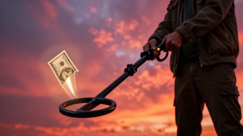 Buscador de tesoros, dinero bajo luz dramática