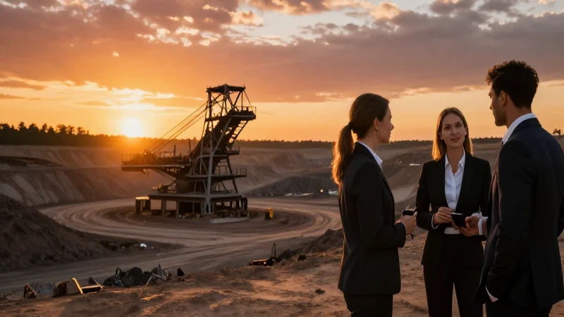 Atardecer dramático en mina: profesionales conectados
