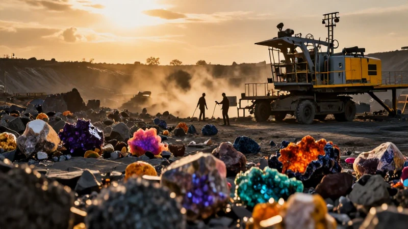 Minería hiperrealista en luz dorada dramática