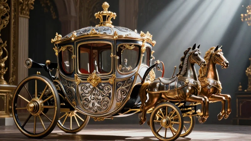 Carruaje opulento y ricamente detallado en plata y oro