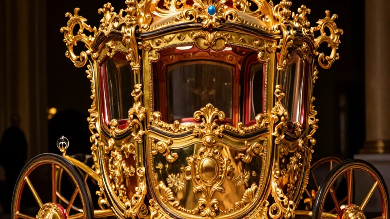 Carruaje dorado barroco, hiperrealista y vibrante
