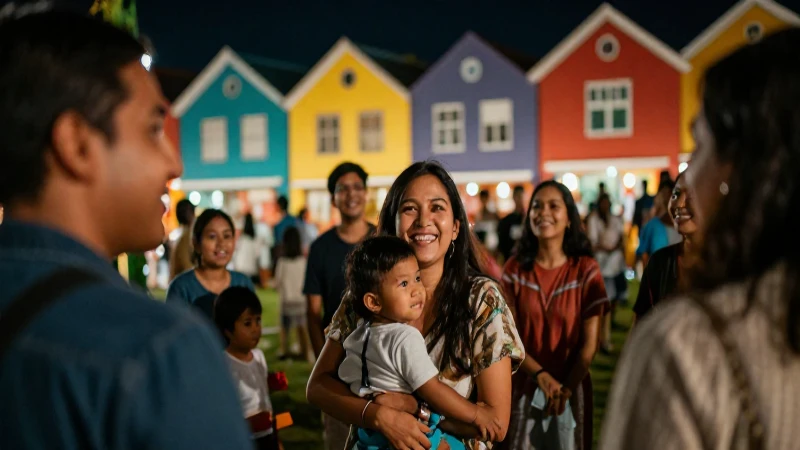 Comunidad celebrando con luz cálida y vibrante
