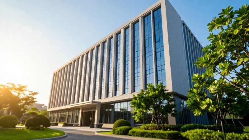 Edificio moderno destaca en luz dorada vibrante