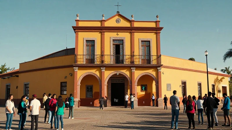 Edificio colorido y atractivo con gente amable