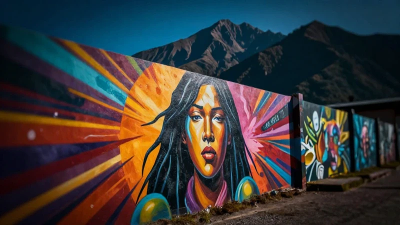 Fotografía impactante: arte mural, montañas y luz dramática
