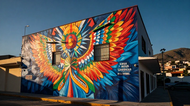 Arte mural vibrante con iluminación dramática
