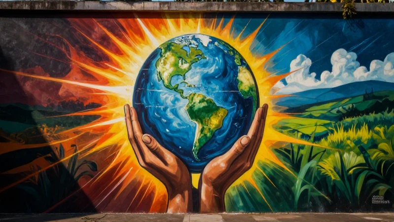 Pintura mural vibrante con luz cálida y contraste