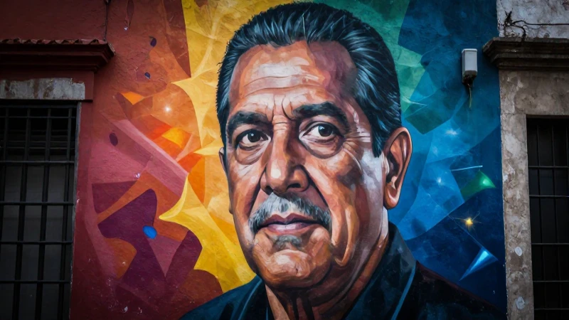 Retrato vibrante en mural con iluminación dramática