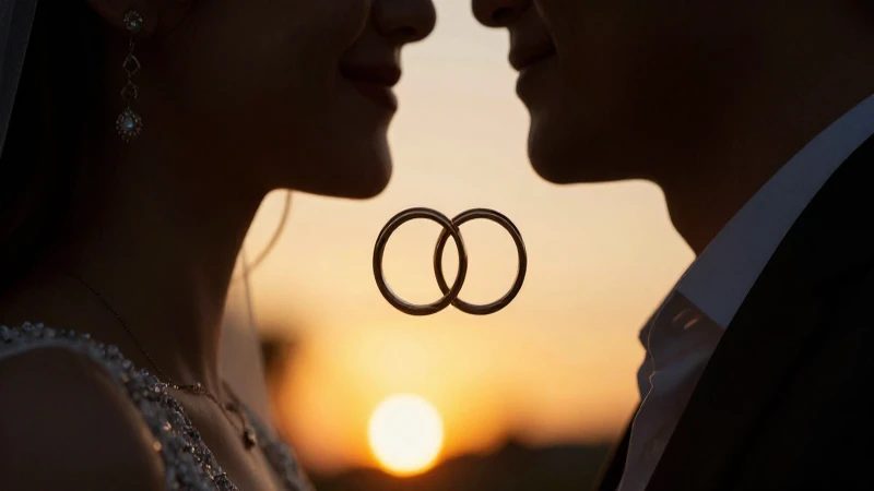 Anillos nupciales en pareja bajo luz dorada