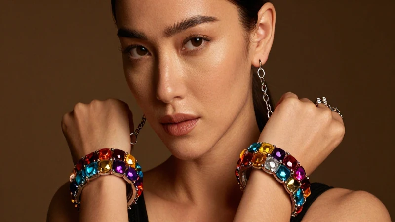 Retrato elegante de mujer con joyería colorida