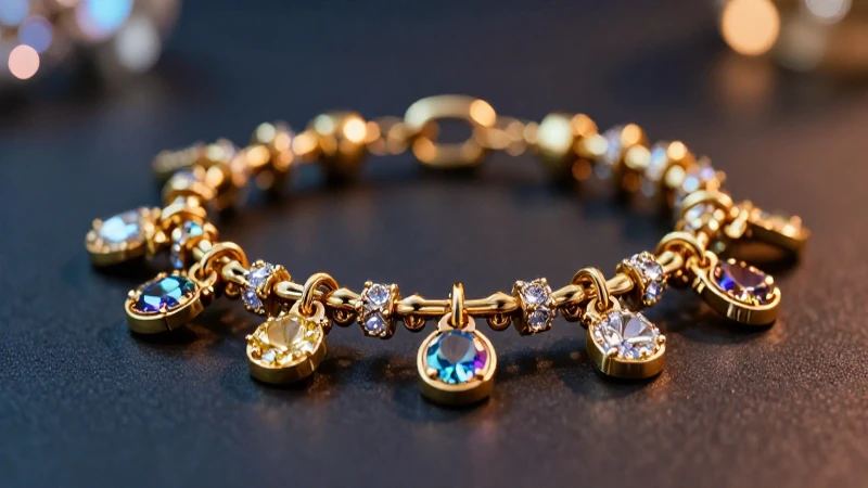Pulsera dorada con gemas brillantes y elegante fondo