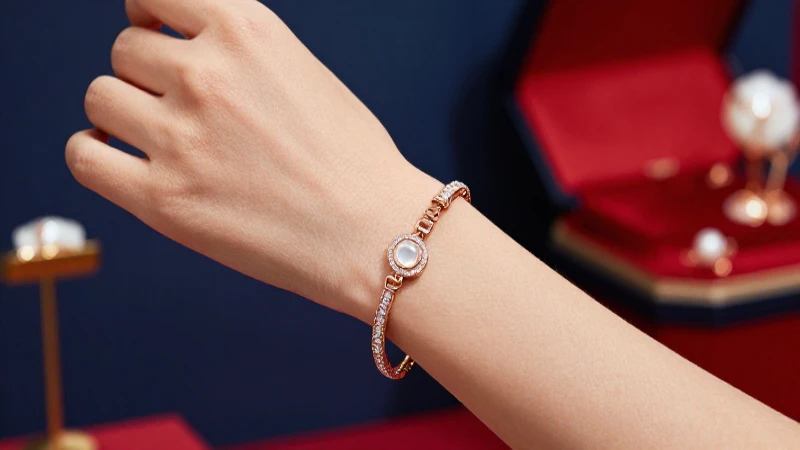 Pulsera de encantos en elegante muñeca femenina