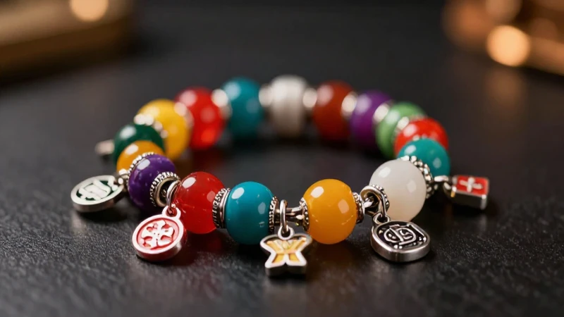 Pulsera colorida con encanto y fondo difuminado