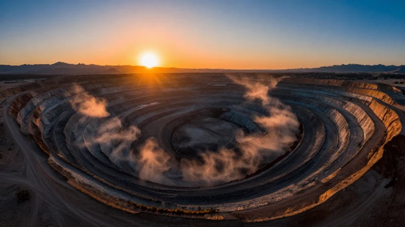Vasto desierto y mina bajo cielo dramático