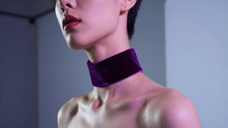 Retrato minimalista y vibrante con collar aterciopelado