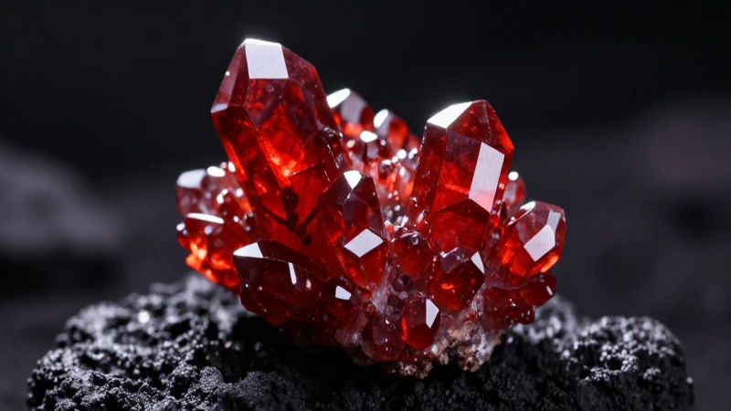 Cristales de cinabrio rojos resplandecen intensamente