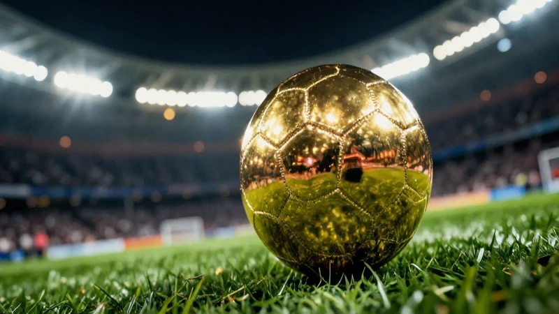 Balón de fútbol dorado en acción dramática