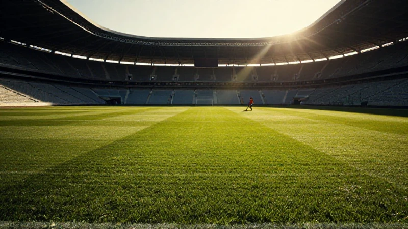 Estadio futbolístico vibrante bajo cálida luz dorada