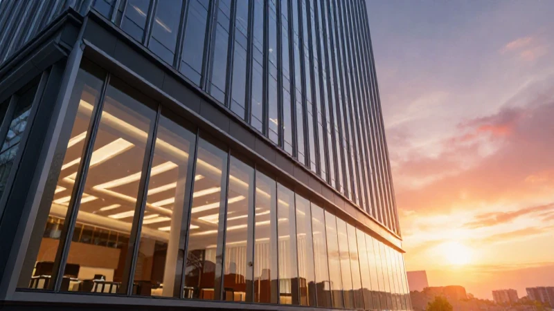 Edificio moderno con ambiente empresarial y luz cálida