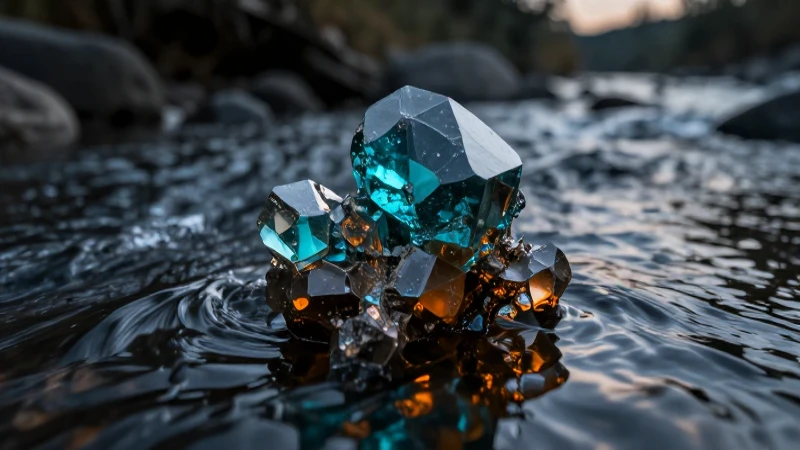 Cristal de cobalto en luz cinematográfica vibrante