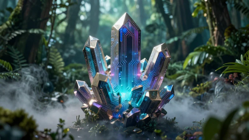 Cristal cobalto resplandeciente en exuberante selva
