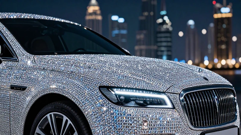 Coche lujoso, brillante, fondo borroso y moderno