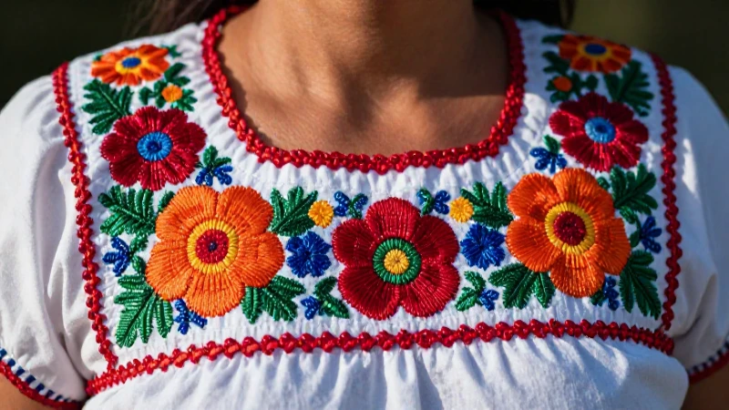 Collar mexicano vibrante, detalle bordado y cercano