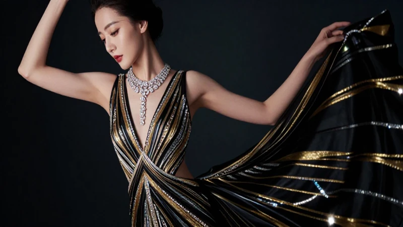 Mujer elegante en vestido lujoso y brillante