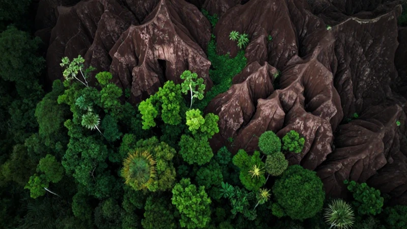 Paisaje dramático y exuberante, fotorealista e impactante