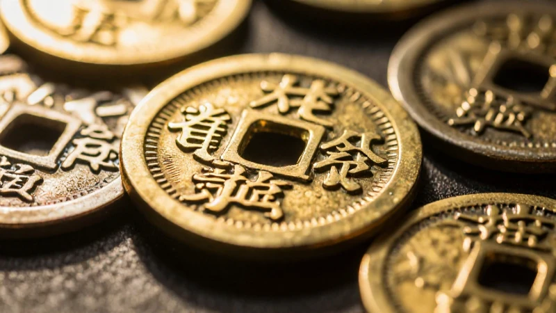 Moneda antigua brillando en primer plano