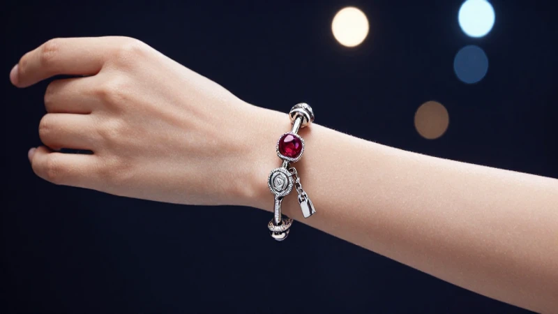Pulsera Pandora elegante sobre la muñeca femenina