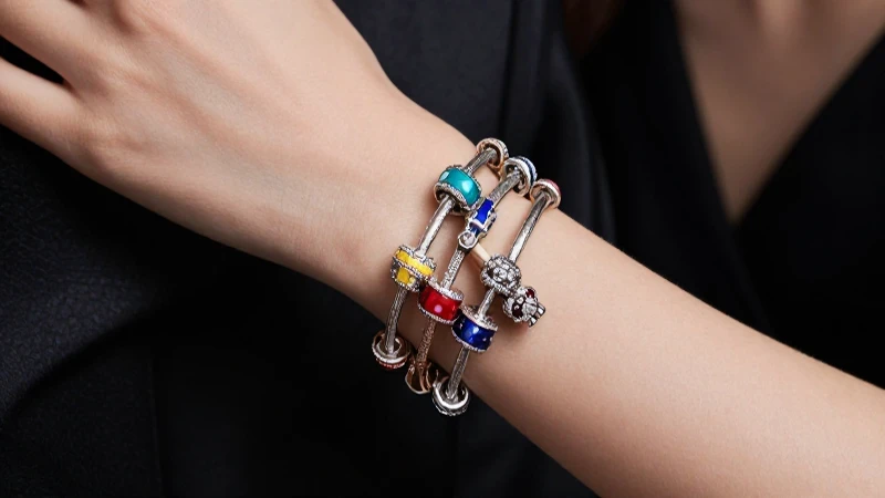 Pulseras Pandora vibrantes en una muñeca elegante