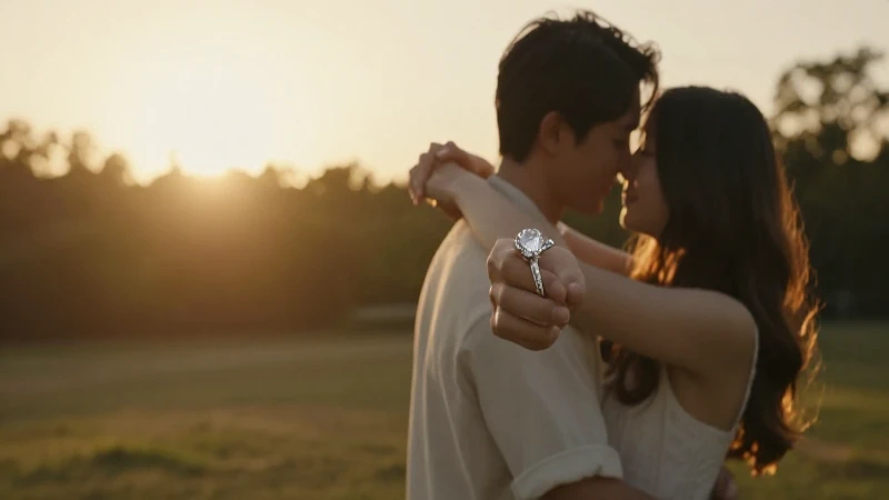 Anillo brillante en abrazo cálido y romántico