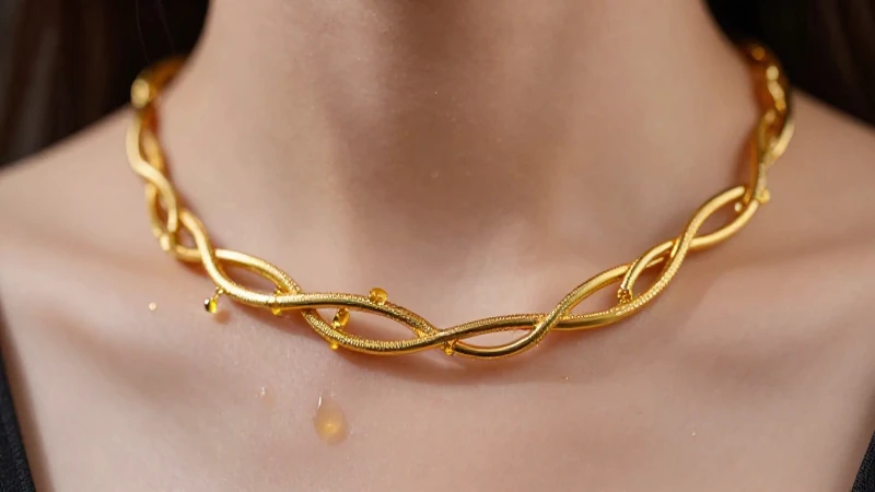 Collar dorado brilla en primer plano sutil