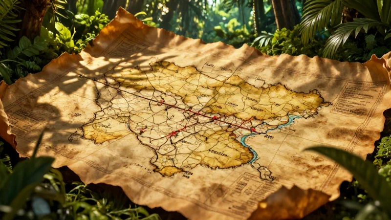 Mapa antiguo del tesoro, detalle cinematográfico