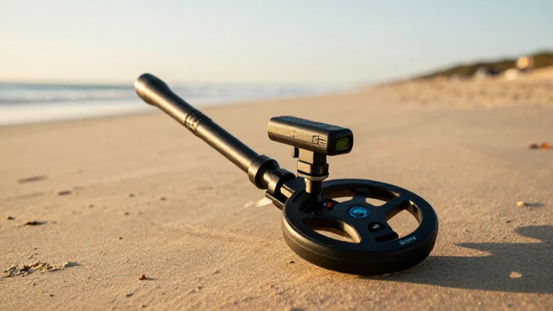 Detecta metales en playa con luz dorada