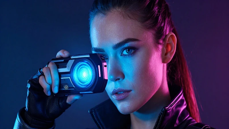Cómo funciona el rastreador 2 del cazador de recompensas 8 Cazadora futurista en primer plano, luz dramática