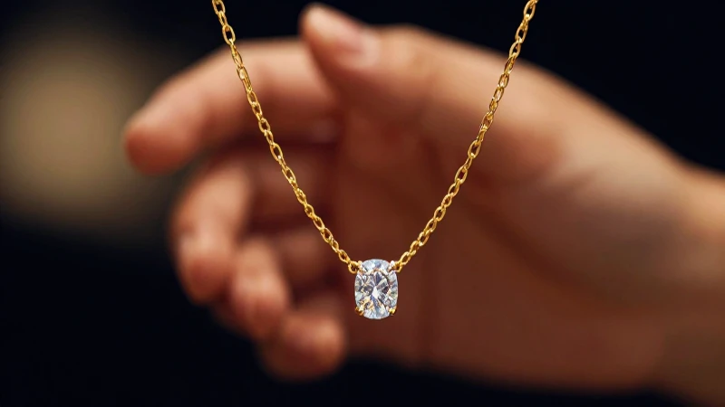 Cadena dorada y diamantes en primer plano