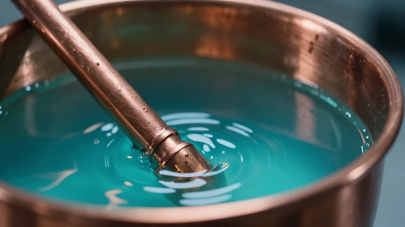 Cobre sumergido en azul turquesa vibrante