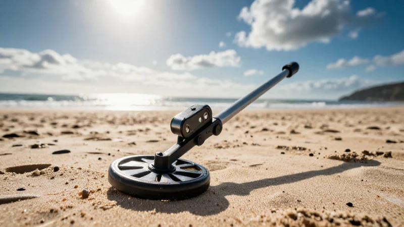 Detectando metal en la playa soleada