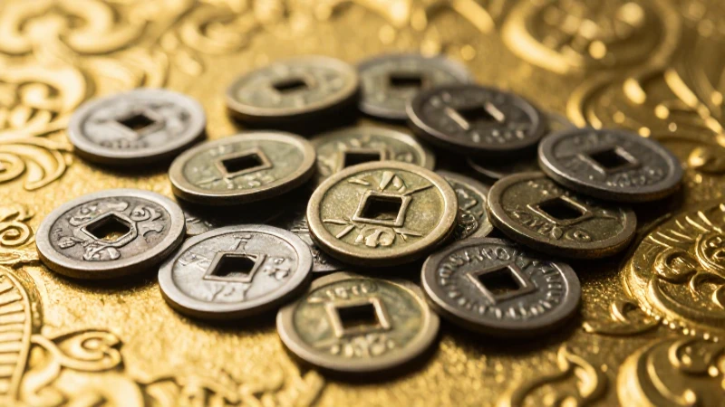Monedas antiguas destellan en resplandor cálido