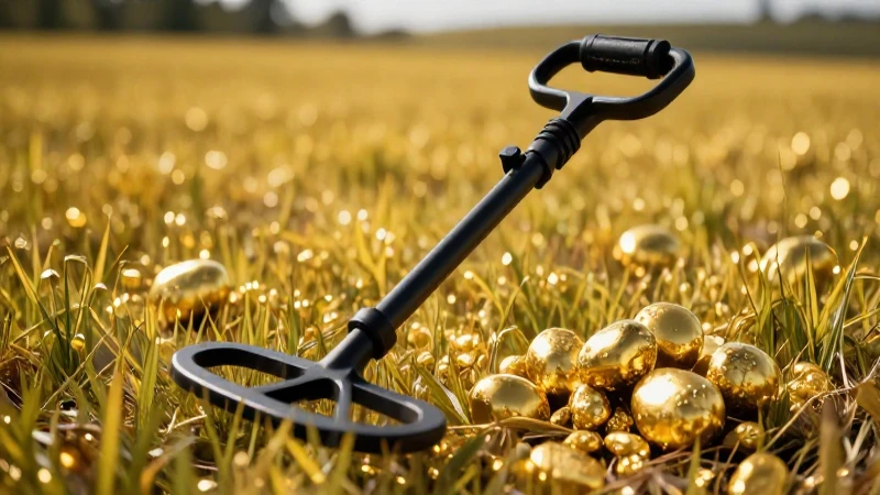 Cómo puedo empezar a buscar tesoros de oro y plata con un detector de metales 3 Campo soleado con pepitas doradas encontradas