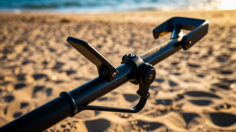 Detector metálico en la playa a contraluz