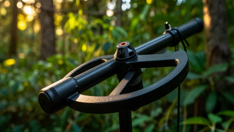 Detector metálico en bosque, luz dorada dramática