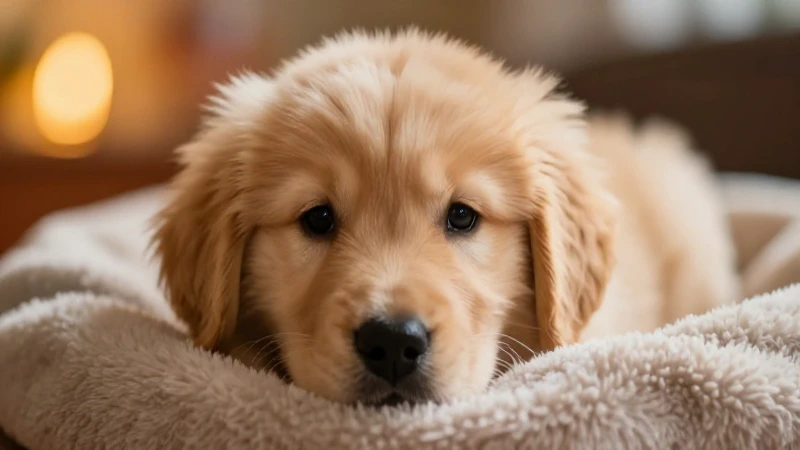 Cachorro dorado adorable en cálida luz cinematográfica